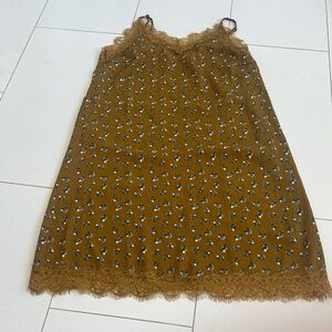 Love Sadie Floral Lace Trim Slip Dress L mustard